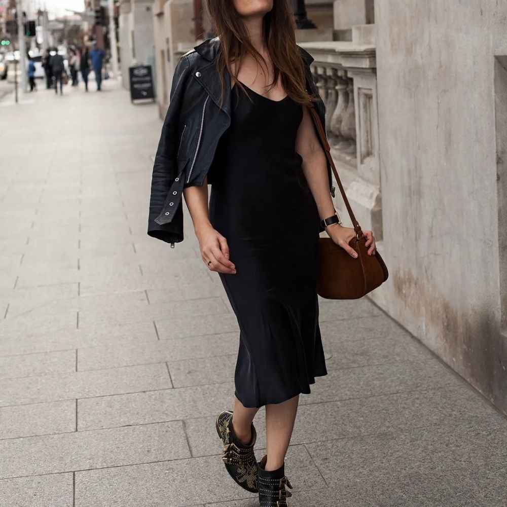 Anthro Fourteenth Place Black Slip Dress Size S